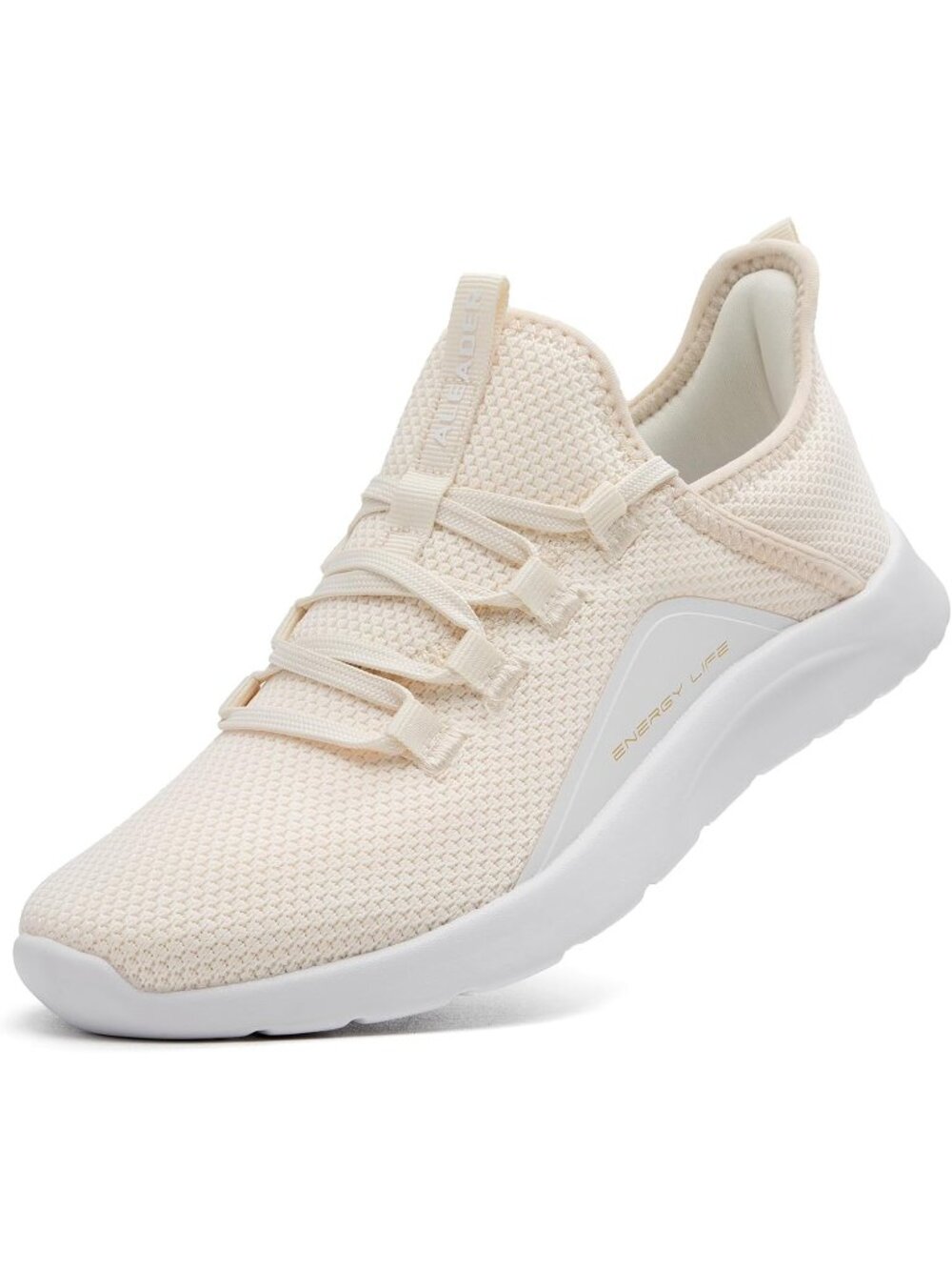 Women's Beige Comfortable Round Toe Lightweight Athletic Slip On Sneaker Shoes